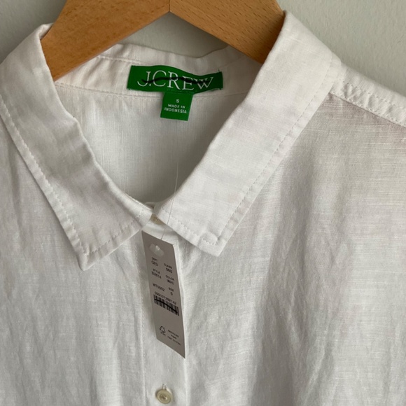NWT J. Crew White Relaxed-fit beach shirt in linen-cotton blend SZ Various - Picture 5 of 9